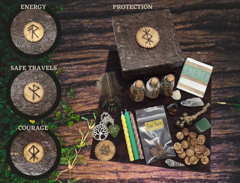 Norse Bind Rune Travel Altar Kit Rustic Viking Portable Alter Box Elder ...
