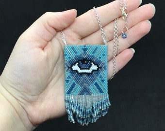 Evil Eye Beaded Amulet Bag Necklace Eye of the World Medicine Purse Witchy 3rd Third Eye Jewelry Illuminati Vibes Symbol Blue Spirit Purse