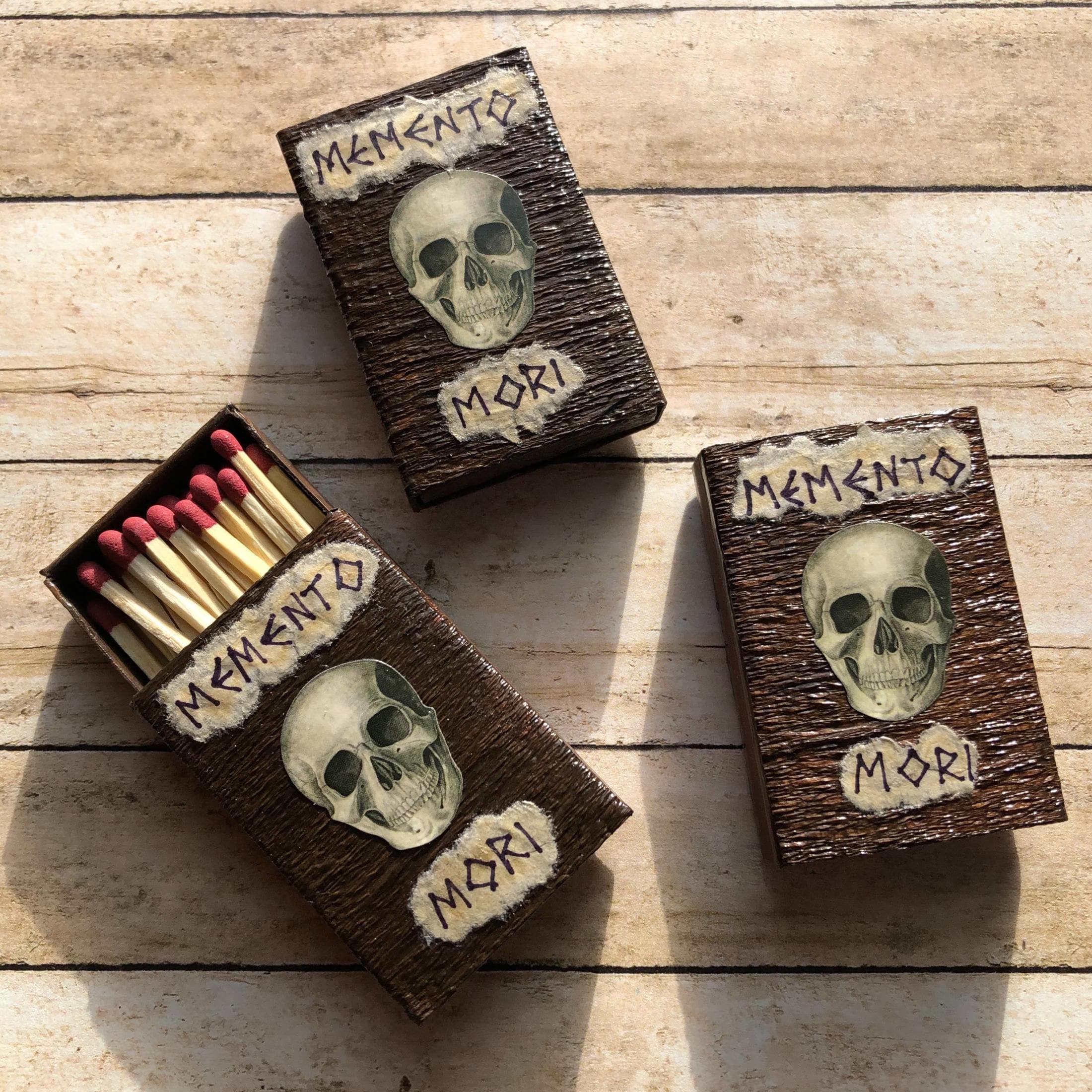 Memento Mori Skull Match Box with Matches; Witchcraft Magic Symbols Witchy Themed Gothic Pagan Wiccan Altar Tools Unique Rustic Witch Gift