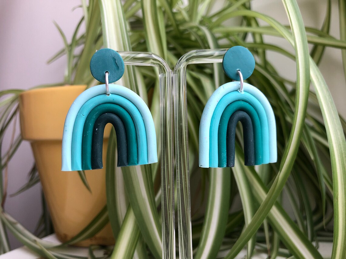 Rainbow Earrings Polymer Clay Earrings Statement Earrings Handmade Clay
