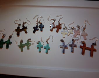 Stone cross earrings