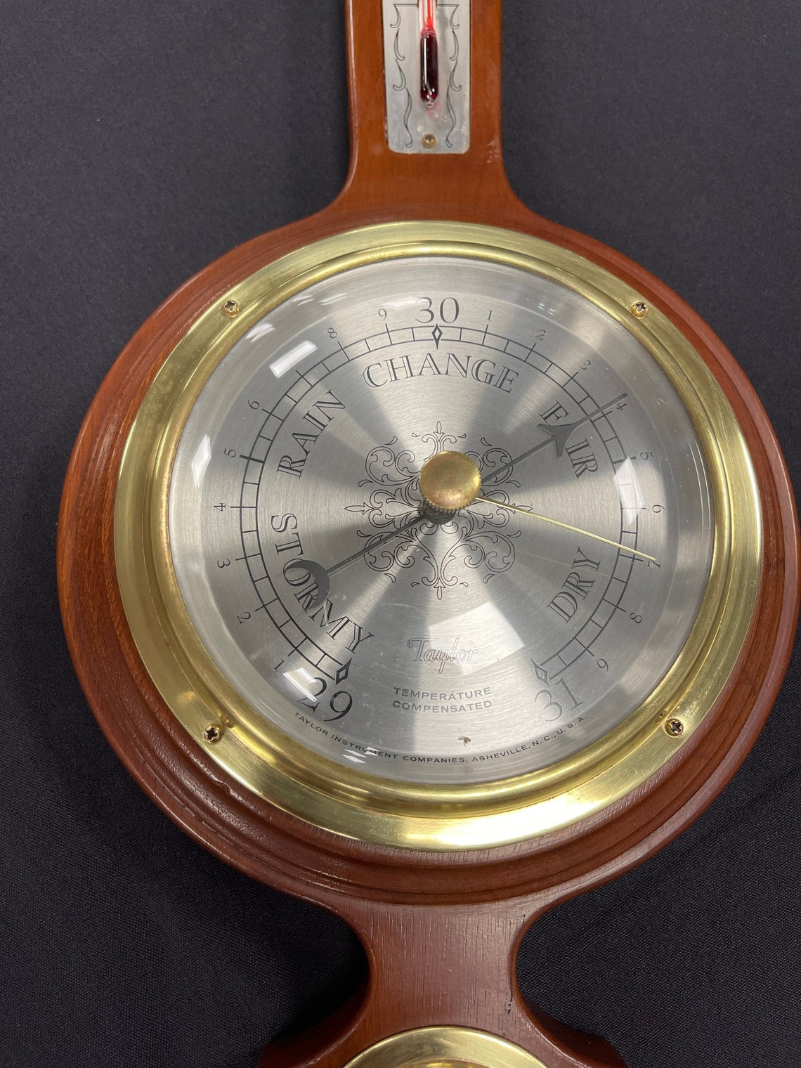 Taylor Instruments Brass Mahogany Glass Bezel Barometer Etsy