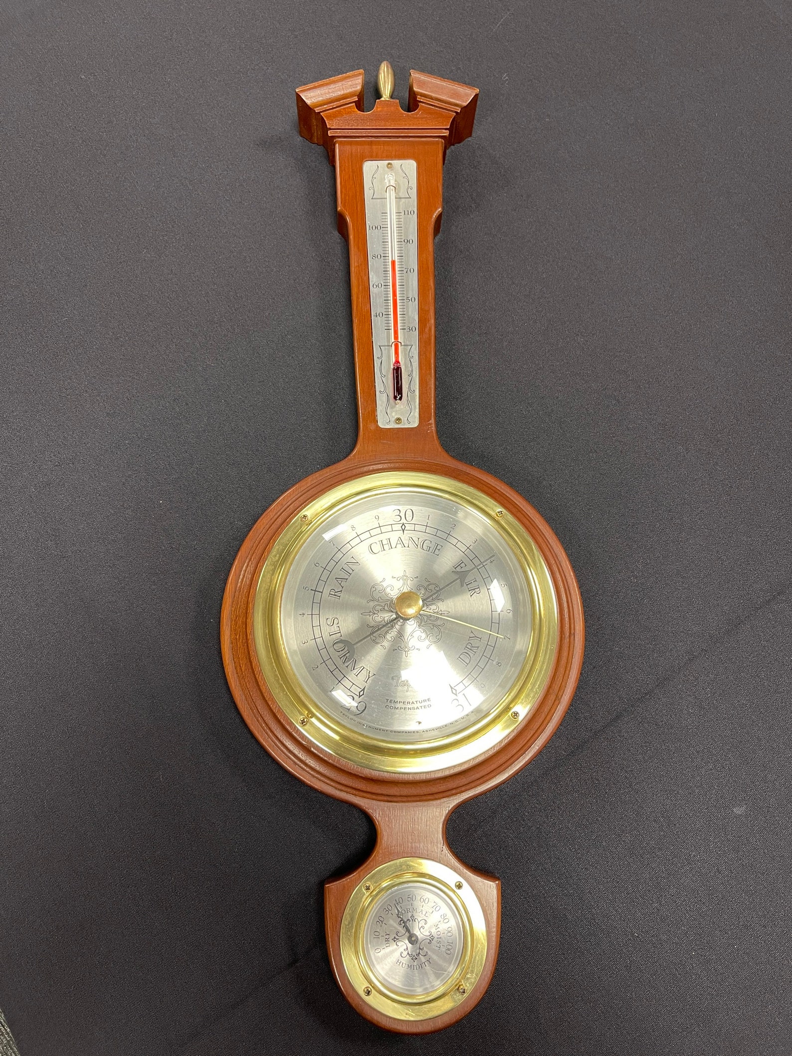 Taylor Instruments Brass Mahogany Glass Bezel Barometer Etsy
