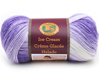 GRAPE purple white Ice Cream Lion Brand Yarn Wt 3 acrylic variegated machine wash dry knit crochet baby blanket (7463)