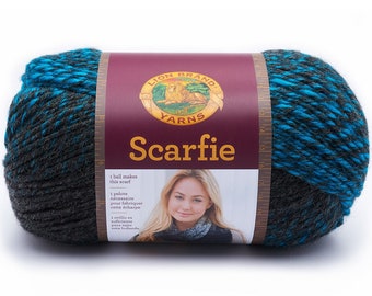 Scarfie CHARCOAL AQUA gray blue Lion Brand Yarn Wt 5 bulky ombre acrylic wool blend 1 ball scarf knit crochet art project supply (7067)