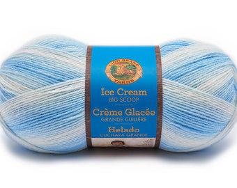BLUEBERRY white blue Ice Cream Big Scoop Lion Brand Yarn Wt 3 light acrylic variegated machine wash dry knit crochet fiber baby (7455)