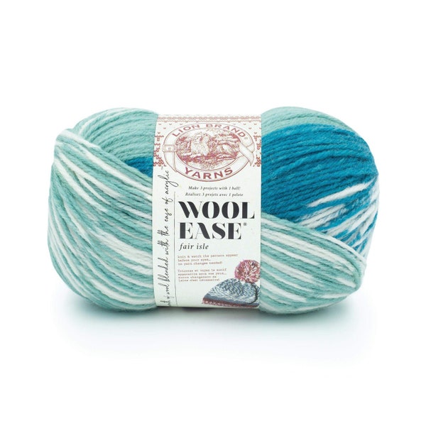 LIGHT AQUA / TURQUOISE blue green Wool Ease Fair Isle Lion Brand yarn wool blend faux design soft machine wash dry craft supply knit crochet