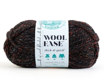 BLACKSTONE flecks Lion Brand Wool-Ease Thick & Quick Yarn Wt 6 super bulky wool blend machine wash dry knit crochet fiber art supply (7431)