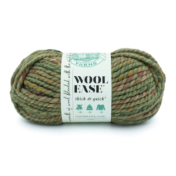 MARSH moss green earthy Lion Brand Wool-Ease Thick & Quick Yarn Wt 6 super bulky wool blend machine wash dry knit crochet fiber art supply