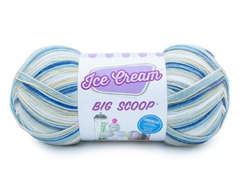 BUTTER PECAN blue brown Ice Cream Big Scoop Lion Brand Yarn Wt 3 light acrylic variegated machine wash dry knit crochet baby blanket (7460)