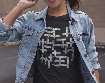 Crossword T-shirt - Unisex Athletic Cut - White ink on black t - Free Shipping