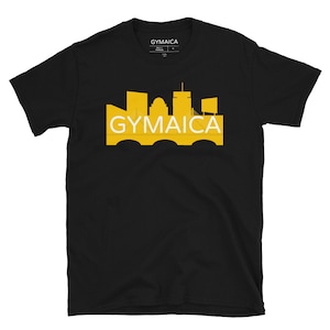 Gymaica Skyline T-shirt - Unisex Athletic Cut - Gold and white on your choice of color - Free Shipping
