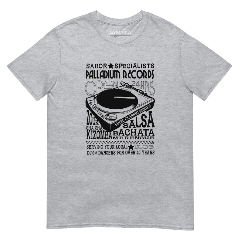 Sabor Stylists, Palladium T-shirt - Unisex Athletic Cut - Black on dark or light heather - Free Shipping