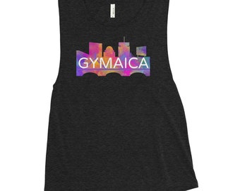 Gymaica Skyline Femme Cut Muscle Tank - Colorsplash and white on your choice of tank - Free Shipping