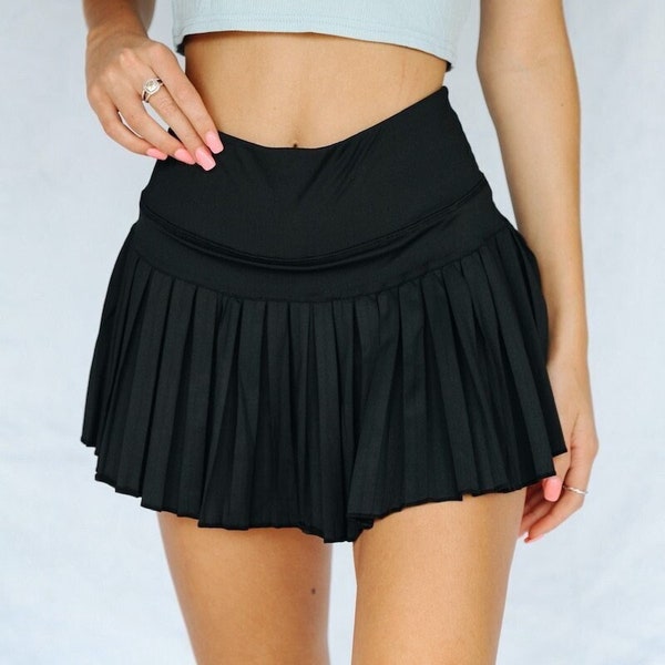 Black Plated Athletic Tennis Golf Pickleball Skirt Skort for Women