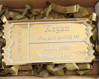 Personalised gold ticket, acrylic ticket, golden ticket, birthday ticket