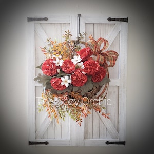 Fall Wreath for Front Door, Fall Basket Wreath, Elegant Fall Wreath, Orange Fall Wreath