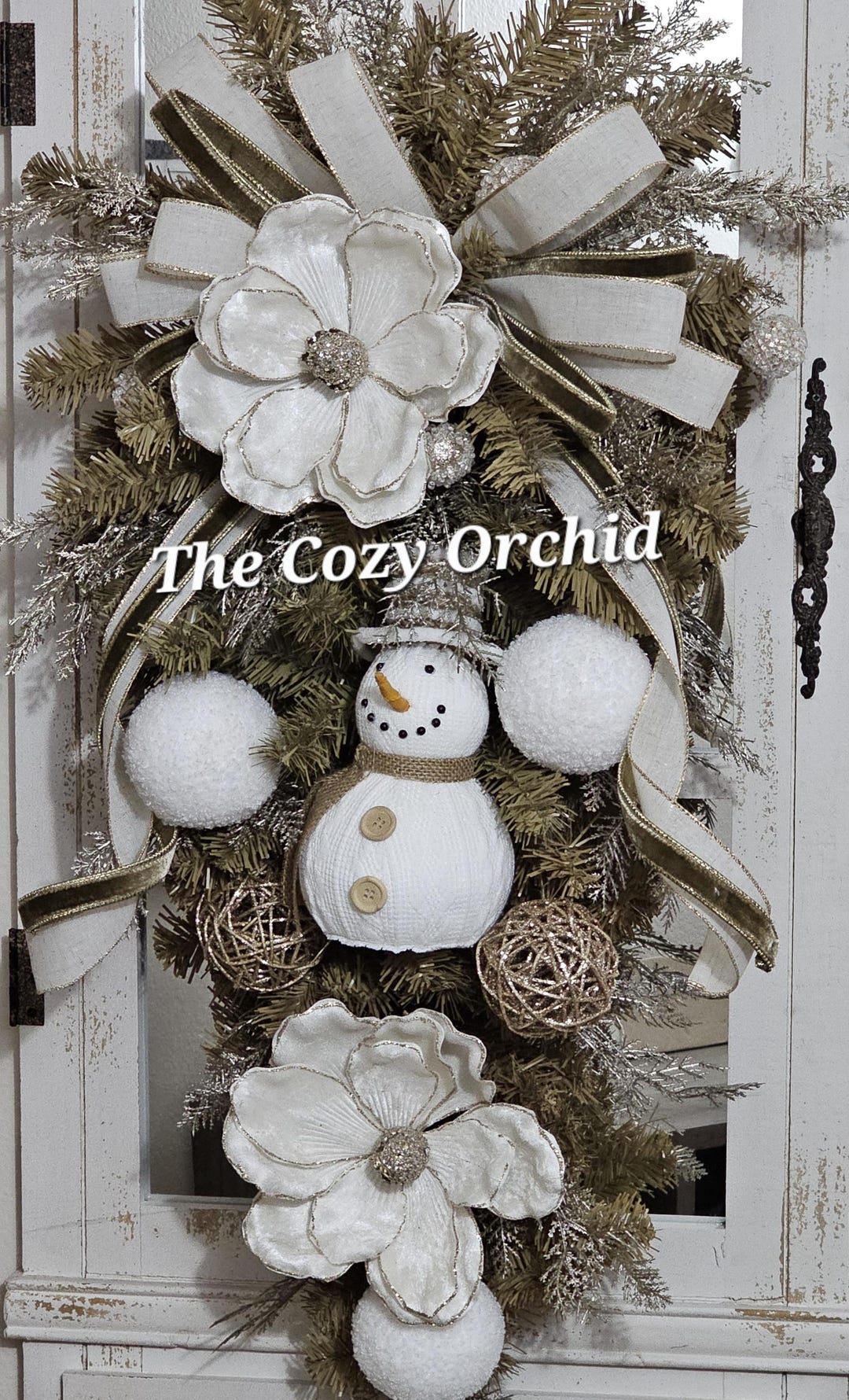 Snowman Winter Swag, Magnolia Winter Front Door Decor, Housewarming ...