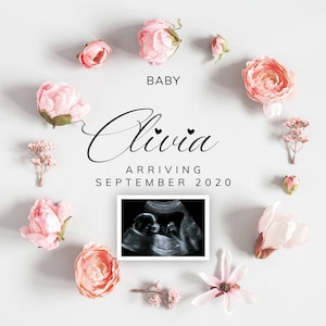 Annuncio di gravidanza digitale con immagine di scansione. Ragazza / ragazzo / bambino neutro Reveal.Social Media Annuncio personalizzato incinta Facebook Insta