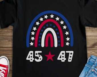 45 47 Trump 2024 Boho Rainbow (Short-Sleeve Unisex T-Shirt) Funny Gift Tee for Republican Conservative Anti-Biden Maga American Flag
