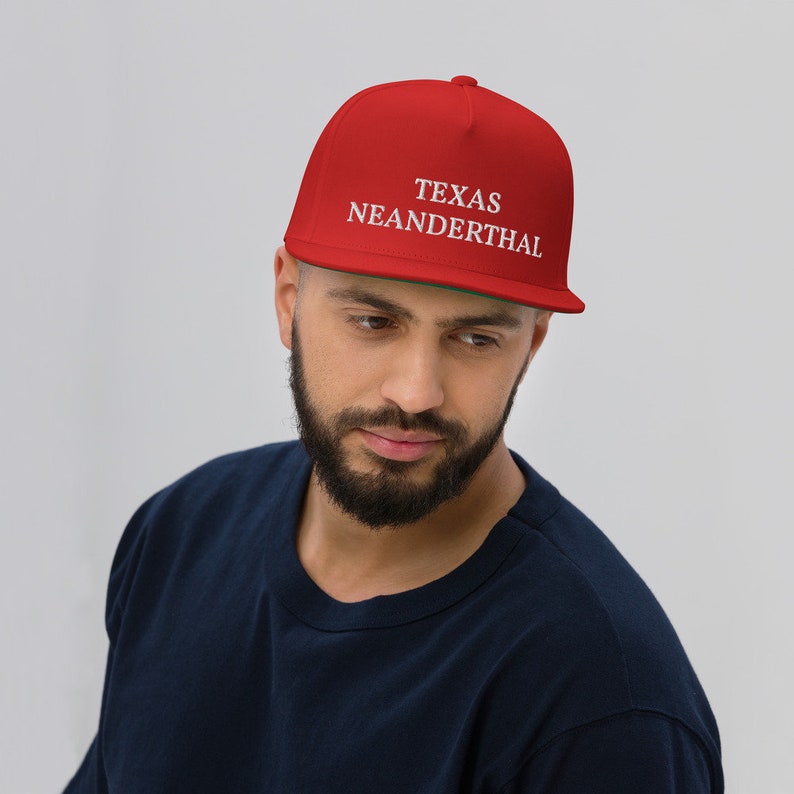 Proud Texan American Neanderthals Anti-Biden Republicans Embroidered Flat Bill Snapback Cap Texas Neanderthal Thinking