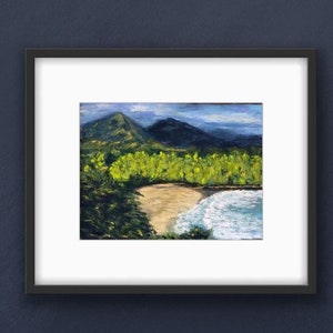 Original Pastel Painting - Kalihiwai Beach, Kauai -  Mountain and Ocean - Unframed - Sold by Artist