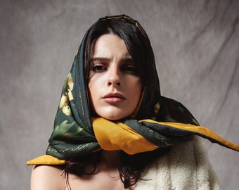 Insulated kerchief  Rage| Designer oversized scarf | Warm kerchief headband | Women headwrapwinter cape | Designer head scarf | Black scarf
