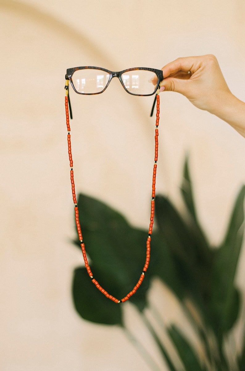 Red Boho Eyeglass Chains of Ceramic Beads Beaded Mask, Eyeglass Holder Traditional Ukrainian