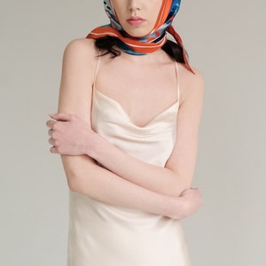 Designer tie back kerchief Large silk hair handbag 60s scarf Triangle headscarf Ukrainian nature inspired accessory Nature print image 7