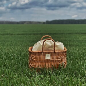 Handmade willow basket set of 2 with linen bag Picnic big rattan straw beach bag image 8