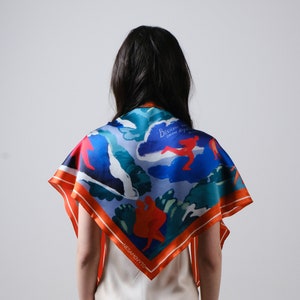 Designer tie back kerchief Large silk hair handbag 60s scarf Triangle headscarf Ukrainian nature inspired accessory Nature print image 3