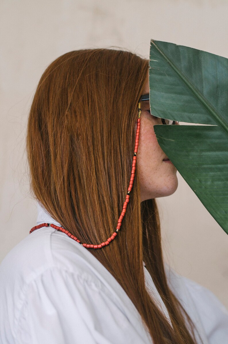 Red Boho Eyeglass Chains of Ceramic Beads Beaded Mask, Eyeglass Holder Traditional Ukrainian
