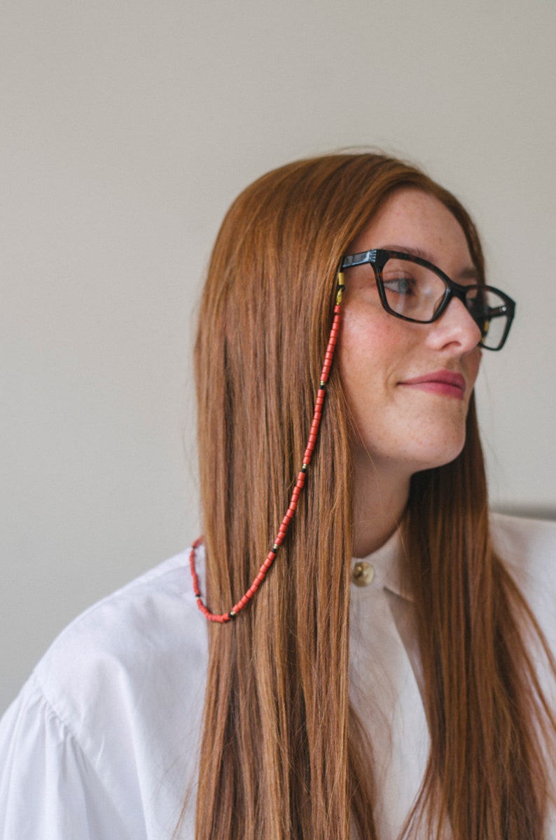 Red Boho Eyeglass Chains of Ceramic Beads Beaded Mask, Eyeglass Holder Traditional Ukrainian