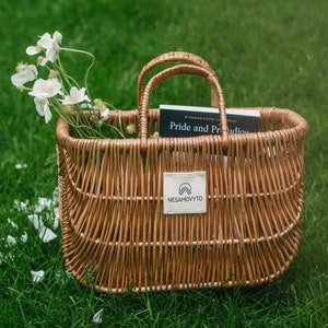 Handmade willow basket set of 2 with linen bag Picnic big rattan straw beach bag image 9