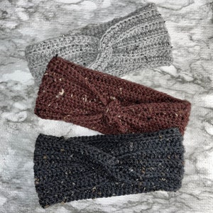 Crochet Ear warmer Headband, Tweed Crochet Ear warmer