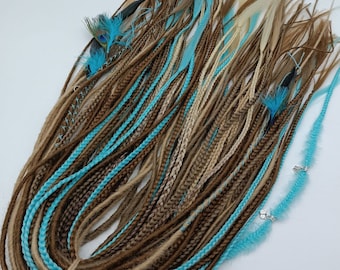 Thin braids and dreadlock extensions/brown, beige, turquoise dreadlocks extensions/DE dreads/boho dreadlocks,color can be changed to another