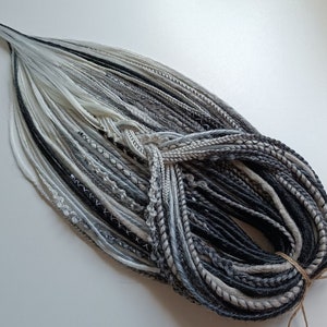 Black, white dreads mix textures/Extension of synthetic textured dreads handmade/black boho dreads/white dreads and braids/Black&white dread