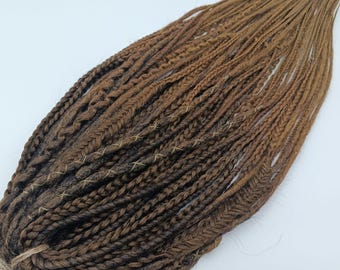 Brown, bronze crochet dreads and braids of different textures, dark brown ombre/dreads DE and SE, laconic dreads that look natural.