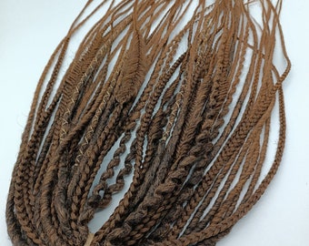 Brown fine dreads, mixed texture braids/dark dreads extensions with single or double ends/brown mixed  textured  dreads, braid extensions