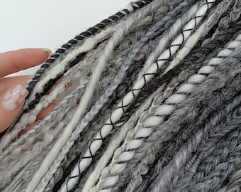 Black Mixed Texture Dreads/ Handmade Gray Synthetic Textured Dreads Extensions/ Black White Dreads/ Dreads&Braids Black, Gray, White Dreads