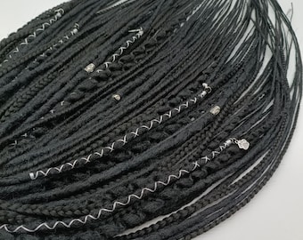 Black Dreadlocks Extensions and Braids Mixed Textures/Viking Dreadlocks Different Textures/Black Synthetic Thin Dreads DE and SE