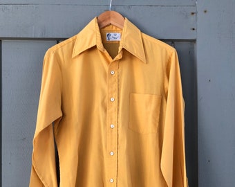Spear point collar Men shirt Yellow stripes 1930 Vintage Classic WWII Gents Long 
