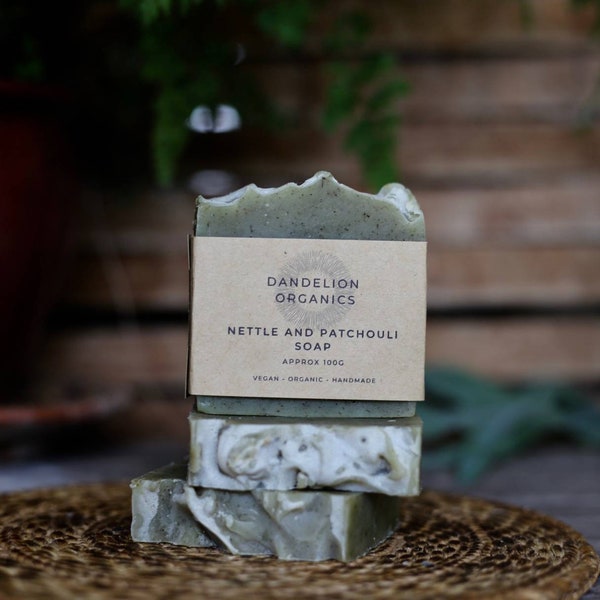 Barre de savon naturel - Barre de savon bio - Cadeau pour elle - Savon à l'ortie et au patchouli - Savon végétalien fait main - Savon écologique sans plastique - Soins de la peau naturels