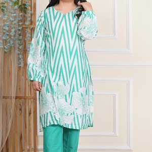 Sky blue pure cotton printed work long straight kurta pant set, pure cotton salwar kameez, kurta set women, dresses for women, kurties