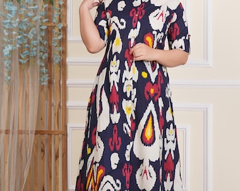 Printed Cotton Kurta Palazzo Set: Navy Blue Ethnic Co-ord
