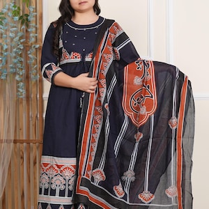 Festival wear women dresses, Pure cotton embroidered work anarkali kurta pant and dupatta set, pure cotton dress, anarkali suits