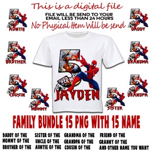 Spiderman Family Birthday Shirt, Spiderman Family Set Iron On Transfer, Spiderman Family Shirt PNG, Spiderman Shirt png, Digital File Only