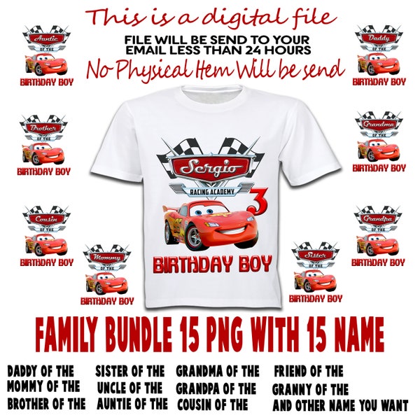 Cars Iron On Transfer, Cars Family Package Shirt Designs, Cars Shirt PNG, Cars Family Birthday Shirt, Personalize, Digital File Only