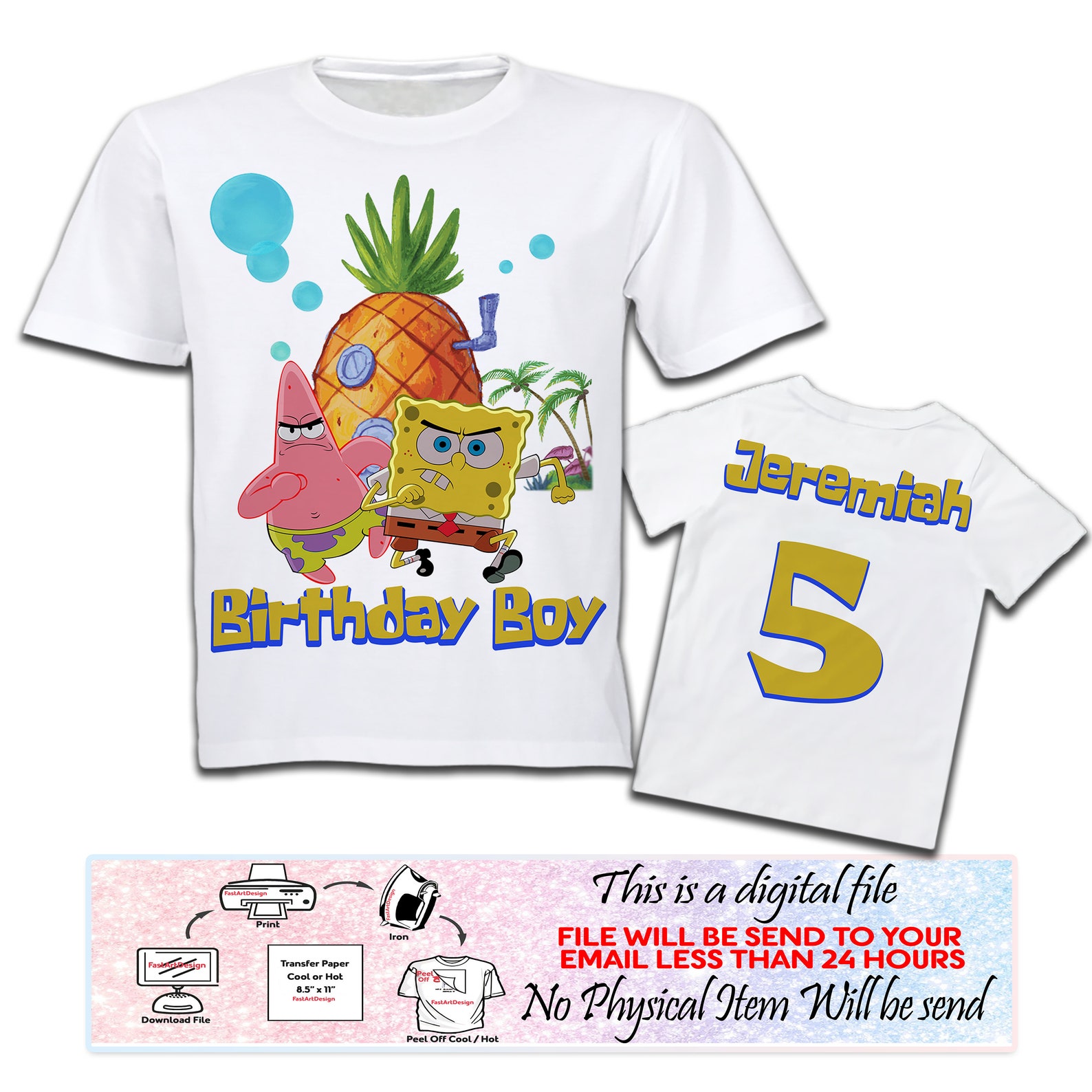 Spongebob Birthday Shirt Iron On Transfer Spongebob Birthday Etsy