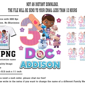 Zestaw do prasowania z motywem rodziny Doc McStuffins, wzory na koszulki z motywem rodziny Doc McStuffins, pliki SVG Doc McStuffins, urodzinowa koszulka z motywem rodziny Doc McStuffins
